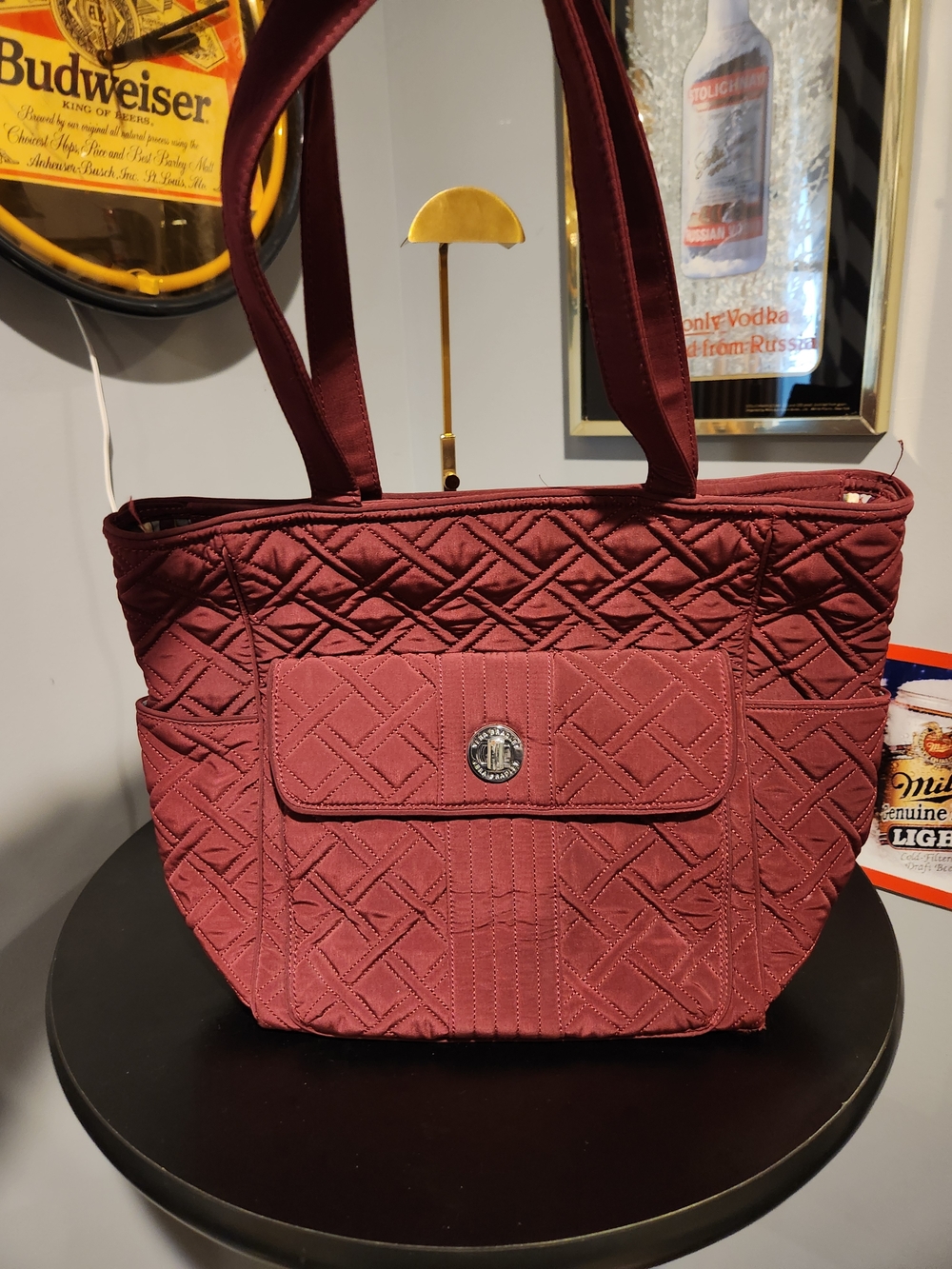 Vera Bradley Quilted Wine Red Tote with Front Snap Pocket
